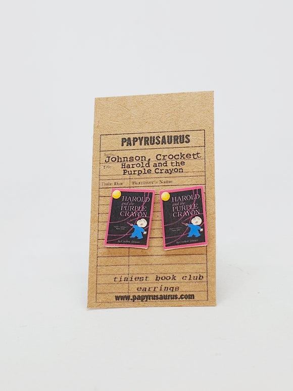 Tiniest Book Club Earrings - Harold and the Purple Crayon